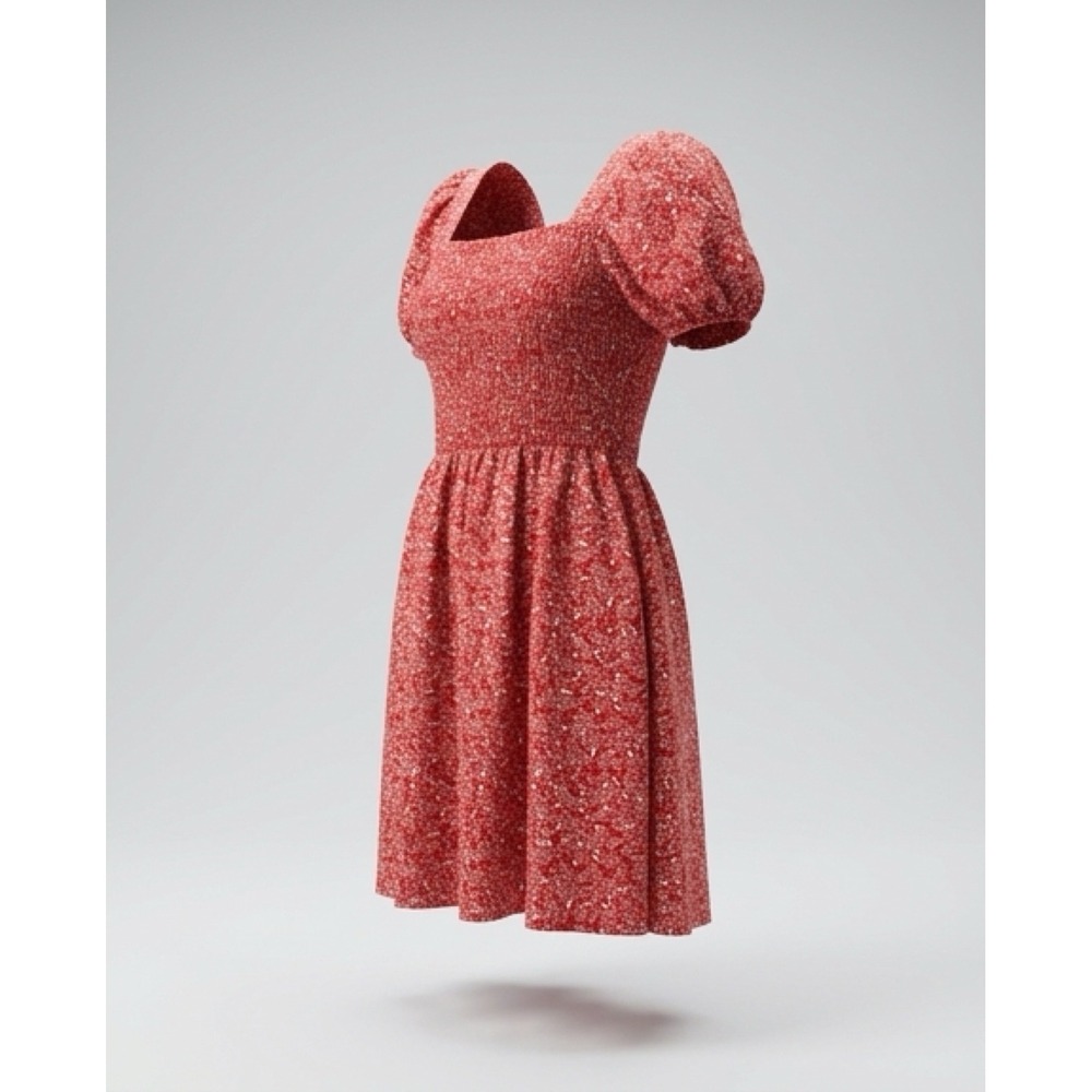 Copper Key Red Floral Smocked Puff Sleeve Mini Dress Square Neck NWT Size S